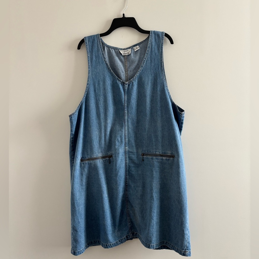 VTG Laura Katherine Jumper Dress Denim Blue Zip Pockets Women 2X Cottagecore